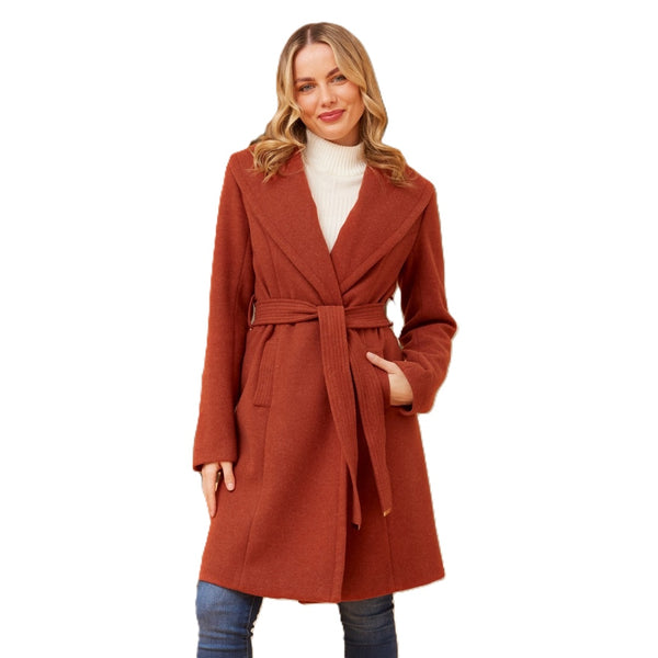 Wrap Shawl Collar Coat Rust