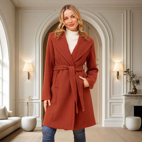 Wrap Shawl Collar Coat Rust - Cavorte 