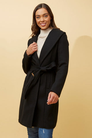Wrap Shawl Collar Coat Black