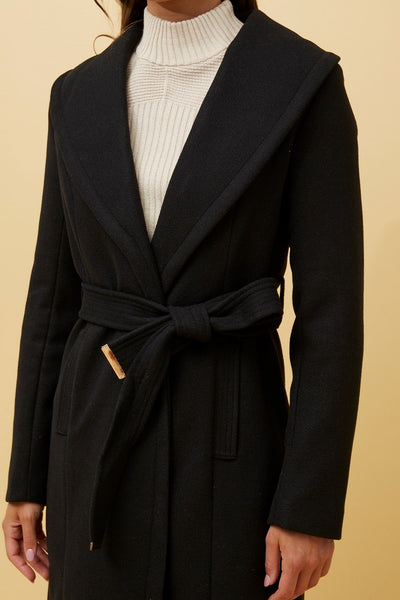 Wrap Shawl Collar Coat Black