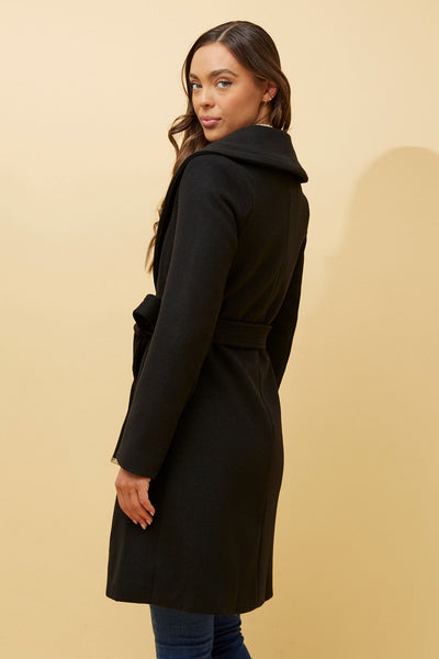 Wrap Shawl Collar Coat Black