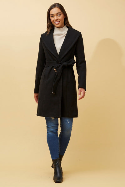 Wrap Shawl Collar Coat Black