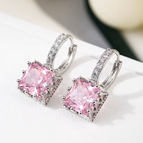 Zircon Earrings Pink