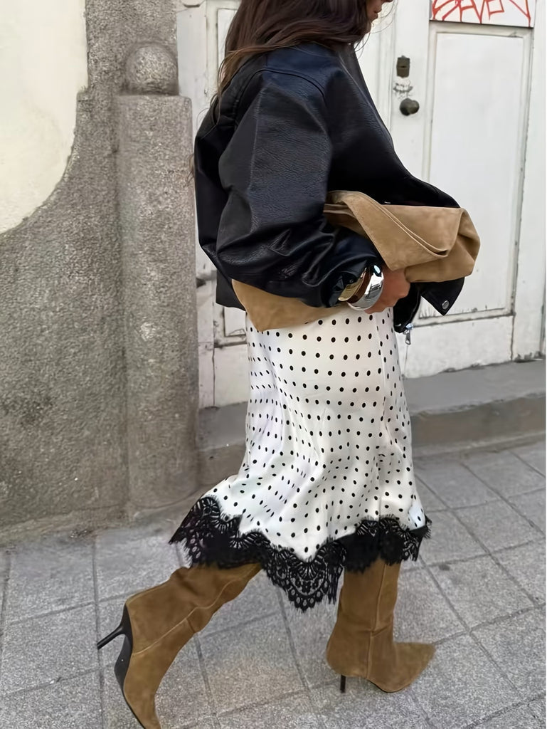 Polka Dot Satin Lace Skirt
