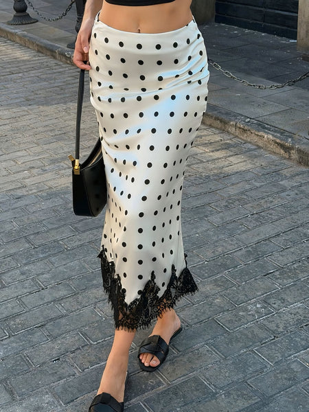 Polka Dot Satin Lace Skirt