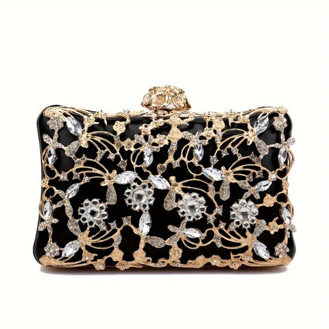 Clutch Rhinestone Filigree Black