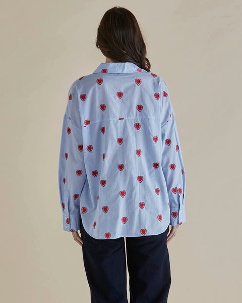 Sage Shirt Blue Stripe Red Heart