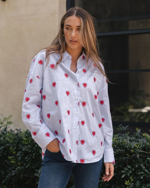 Sage Shirt Blue Stripe Red Heart