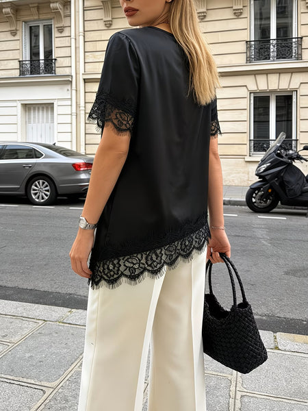 Satin-Lace Asymetric Top Black