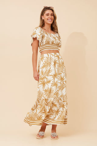 Palm Print Skirt Set Gold
