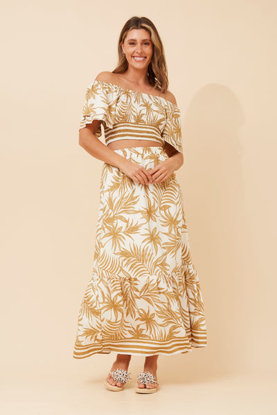 Palm Print Skirt Set Gold