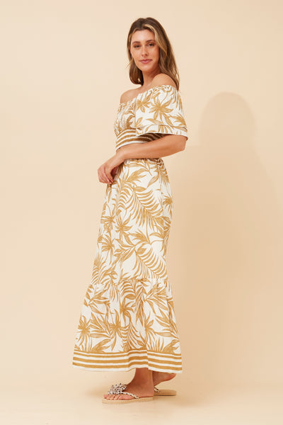 Palm Print Skirt Set Gold
