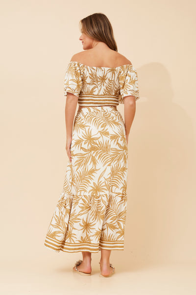 Palm Print Skirt Set Gold
