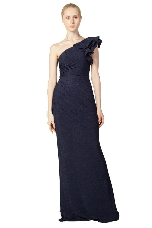 Sigrid Ruffle Shoulder Formal Dress Navy