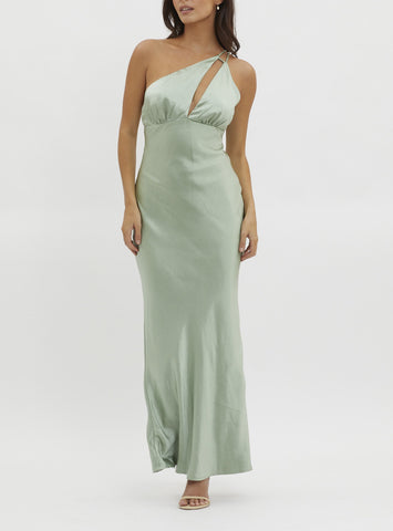 Kayla One Shoulder Satin Dress Mint - Cavorte 