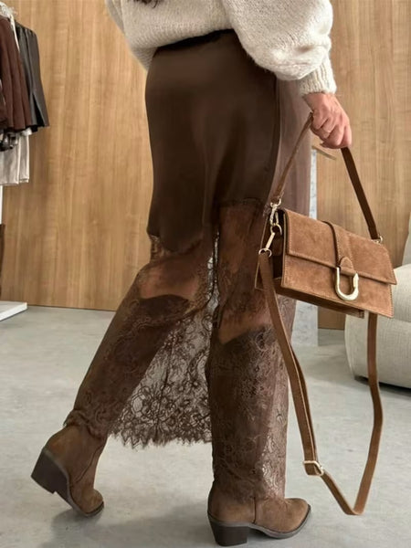 Martina Satin Lace Skirt Coffee
