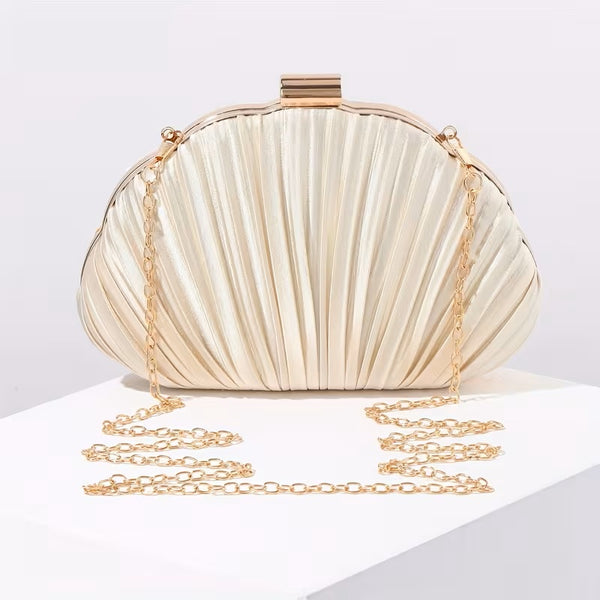 Shell Pleat Clutch Champagne
