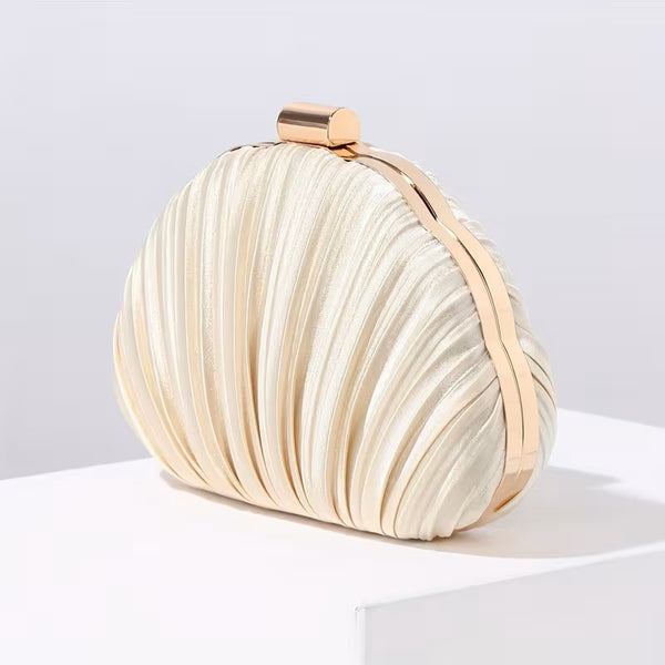 Shell Pleat Clutch Champagne