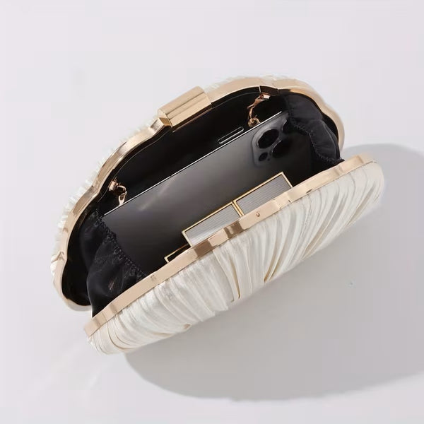 Shell Pleat Clutch Champagne