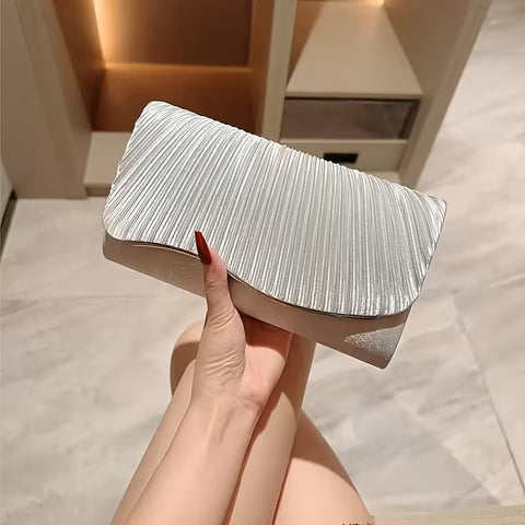 Silver Pleat Clutch