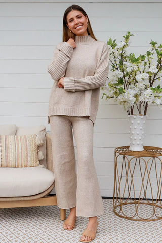 Sybil Knit Pant Set Beige