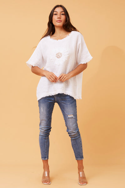 La Biancheria Sequin Top White