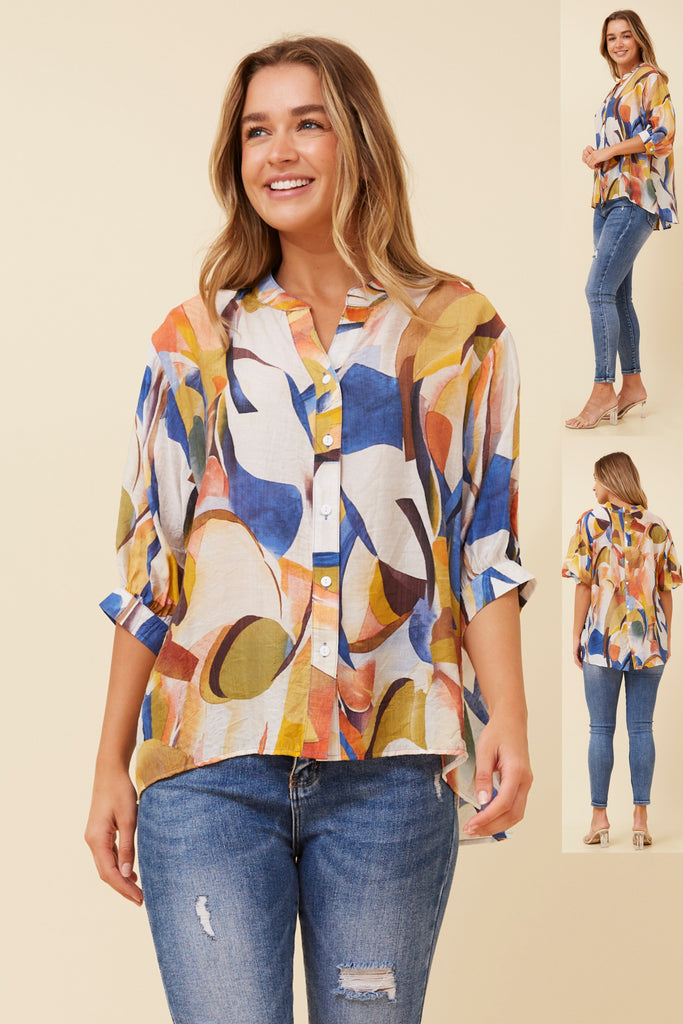 Clancy Abstract Blouse Blue