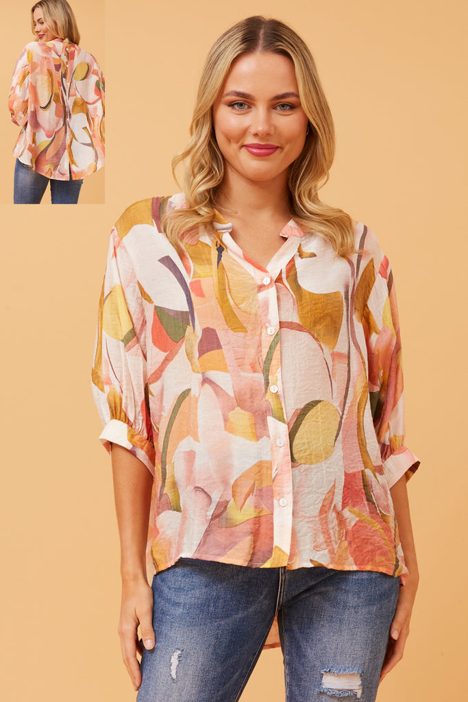 Clancy Abstract Blouse Coral