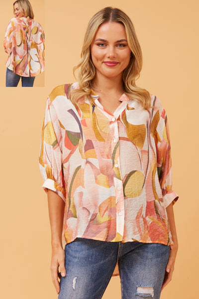 Clancy Abstract Blouse Coral
