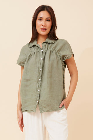 Peta Italian Linen Shirt Khaki