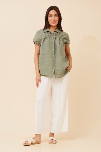 Peta Italian Linen Shirt Khaki