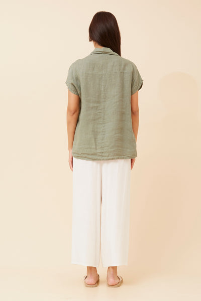 Peta Italian Linen Shirt Khaki