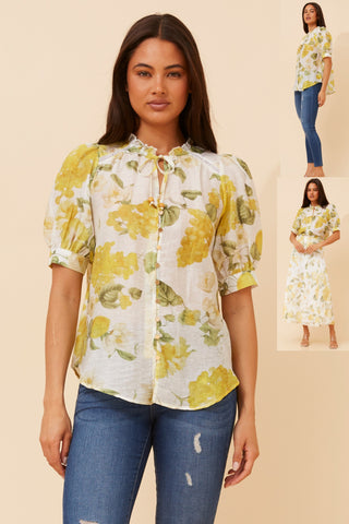 Citrus Ladder Lace Trim Blouse