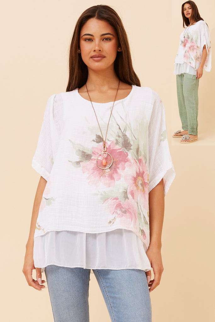Double Layer Floral Top White