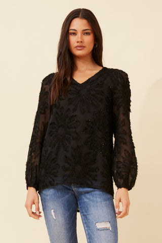 Burnout Lined Blouse Black - Cavorte 