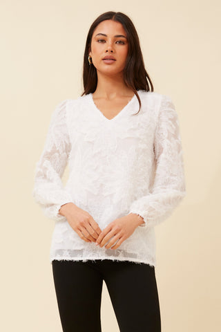 Burnout Lined Blouse Cream - Cavorte 