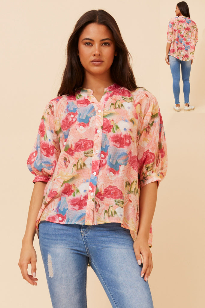 Celeste Blouse Salmon Rose Print
