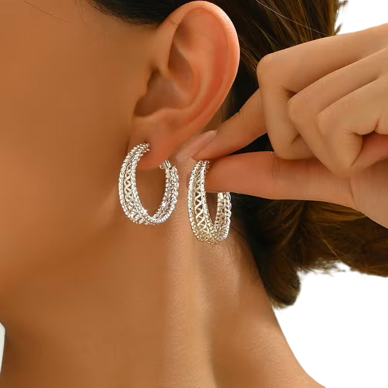Textured Hoop Earrings Silver