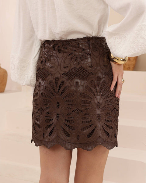 Valentina Faux Leather Skirt Chocolate