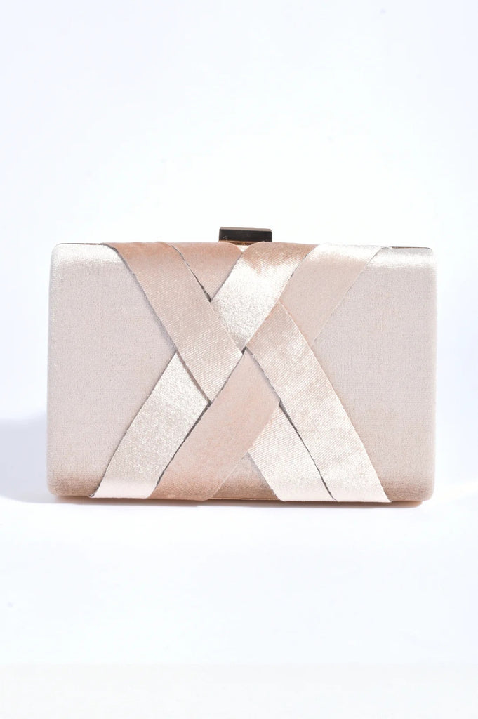 Velvet Plait Clutch Nude