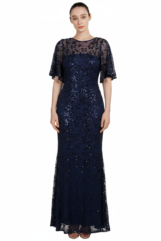 Elise Formal Dress Curve Navy — Size 18 Model, Front