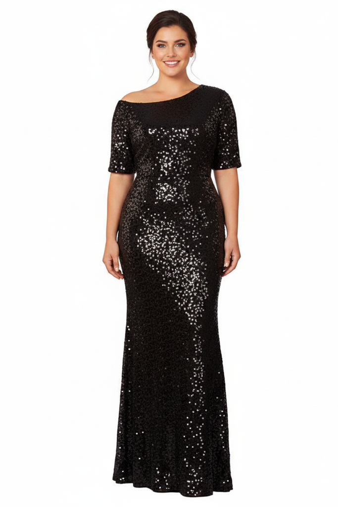 Fate Formal Dress Curve Black — Size 18 Model, Front
