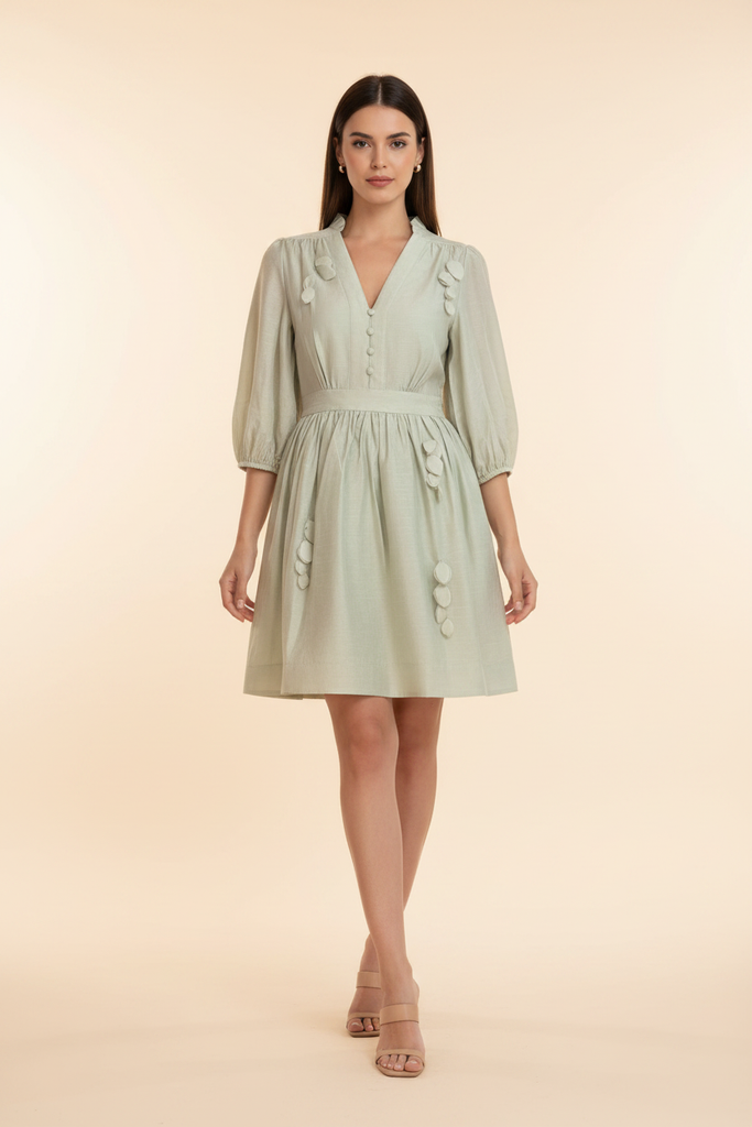 Francine Embellished Dress Sage — Front