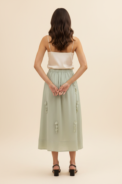 Francine Skirt Sage — Back, cream cami