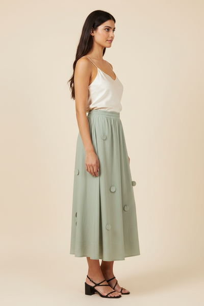 Francine Skirt Sage — Side, cream cami