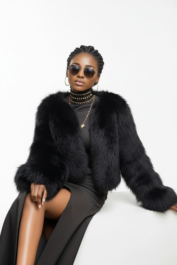 Kate Faux Fur Jacket Black - Image 1