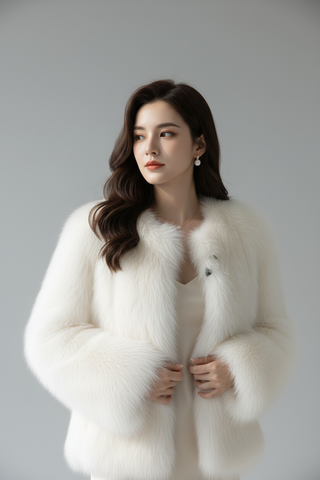 Baxter Faux Fur Jacket Winter White - close up model shot