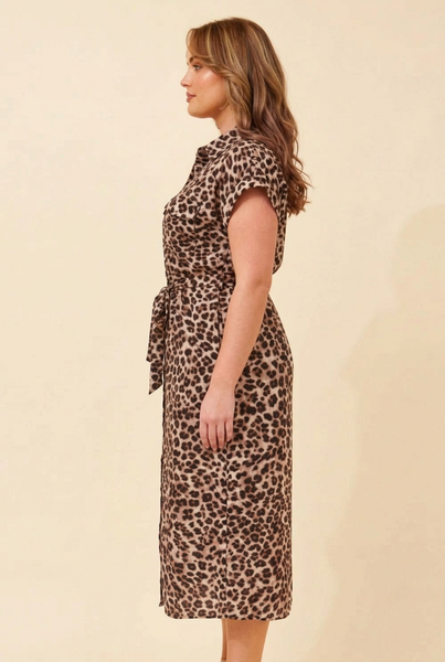 Anita leopard shirt midi dress, AI-generated side view