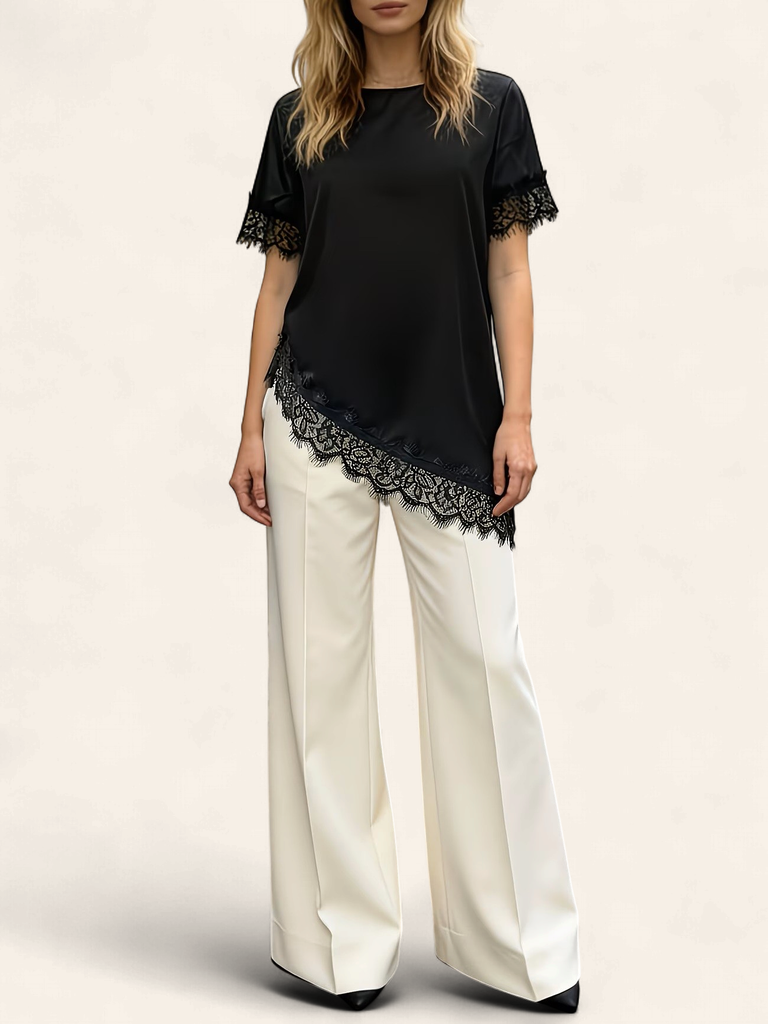 Satin-Lace Asymetric Top Black