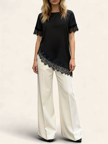 Satin-Lace Asymetric Top Black